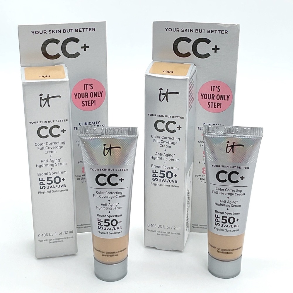 2pk IT Cosmetics CC+ Cream SPF 50+ Color Correcting Full Coverage Light 0.406oz